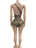 MB FASHION One-Shoulder Mesh Top & Ruffle Hem Shorts Set 1475