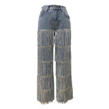 MB FASHION High-Waist Fringe Detail Wide-Leg Jeans 2404