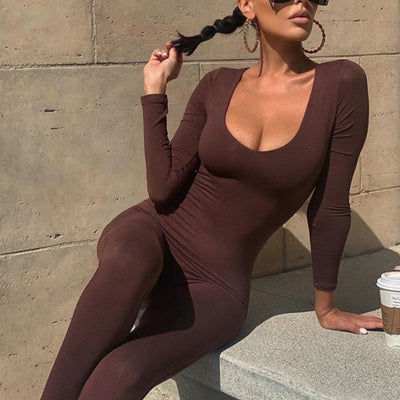 MB FASHION Scoop Neck Long Sleeve Bodycon Jumpsuit 9837LY