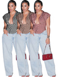 MB FASHION Short Sleeve Collared Plaid Button-Up Top 6017
