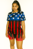 MB FASHION Vintage American Flag T-Shirt and Graphic Shorts Set 6683