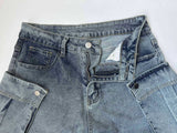 MB FASHION High-Waisted Detachable Cargo Overlay Jeans 8007LY