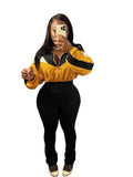 EVERY FASHION Color-Block Cropped Jacket and High-Waist Flare Pants Set MB 4060LY