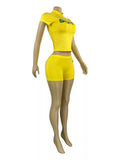 MB FASHION Short Sleeve Top & High-Waisted Biker Shorts Set 6018