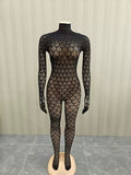 MB FASHION Sexy Black Floral Lace Full-Body Catsuit Jumpsuit 1473