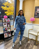 MB FASHION Denim Cargo Set – Cropped Zip Jacket and Pocket Joggers 8158