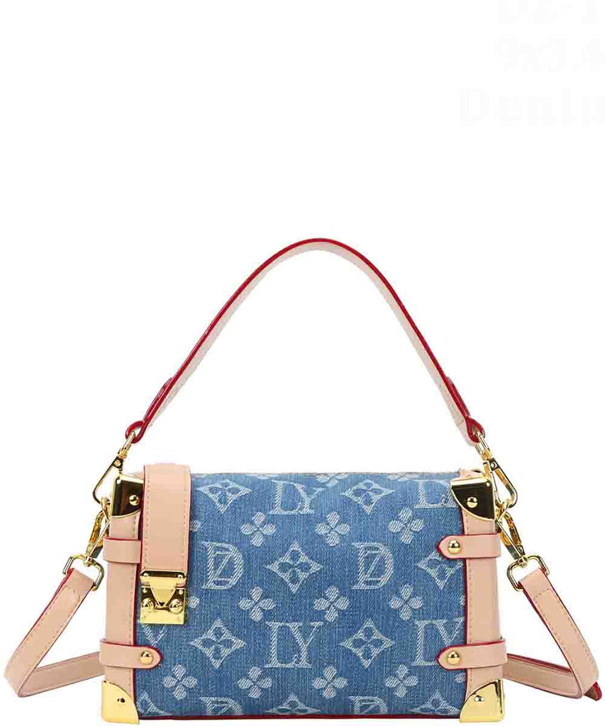 EVERY FASHION Monogram Denim Crossbody Bag with Gold-Tone Accents DZ-1218