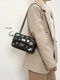 EVERY FASHION Quilted Chain Shoulder Bag with Charm Patch Details