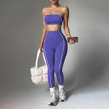 MB FASHION Strapless Bandeau Crop Top & High-Waisted Leggings Activewear Set 2425