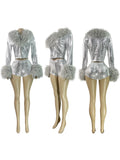 MB FASHION Faux-Fur Trim Cropped Jacket and Shorts Set 5073