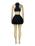 MB FASHION Sleeveless Halter Crop Top & Pleated Mini Skirt Two-Piece Set 6025