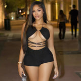 MB FASHION Halter Cut-Out Romper – Strappy Waist Short Jumpsuit 173