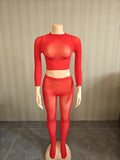 MB FASHION Sheer Mesh Mock-Neck Crop Top & High-Waist Tights Set 1477