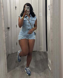 MB FASHION Sleeveless Button-Up Denim Romper with Frayed Hem 88645