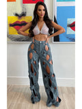 MB FASHION Sexy Cut-Out Wide Leg Denim Jeans 3112