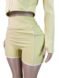 MB FASHION Two Piece Workout Set - Cropped Zip-Up Jacket & High Waisted Biker Shorts 5103