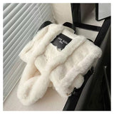EVERY FASHION Plush Faux Fur Tote Bag with Top Handles