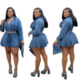 MB FASHION Two-Piece Denim Hoodie and Skirt Set 1325