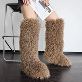 Every Fashion Knee-High Fluffy Faux Fur Statement Boots 008 RA