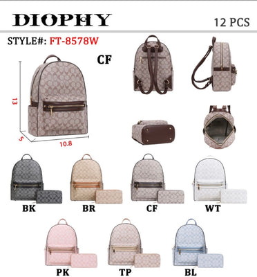 EVERY FASHION Geometric Print Backpack with Matching Wallet FT-8578W