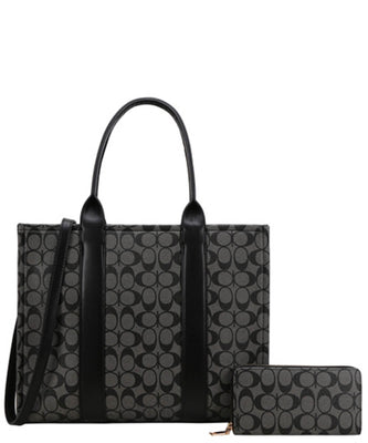 EVERY FASHION Structured Tote Bag with Matching Zip-Around Wallet FT-9145W