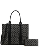 EVERY FASHION Structured Tote Bag with Matching Zip-Around Wallet FT-9145W