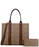 EVERY FASHION Structured Tote Bag with Matching Zip-Around Wallet FT-9145W