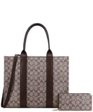 EVERY FASHION Structured Tote Bag with Matching Zip-Around Wallet FT-9145W