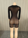 MB FASHION Sexy Black Sheer Long Sleeve Bodysuit Romper 1475