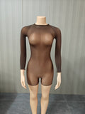 MB FASHION Sexy Black Sheer Long Sleeve Bodysuit Romper 1475