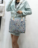 EVERY FASHION Geometric Rhinestone Tote with Dual Handles