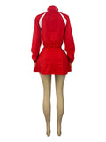 MB FASHION Long Sleeve Zip-Up Cropped Jacket & Ruched Mini Skirt Set 6012