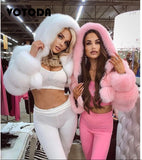 EVERY FASHION Luxury Faux Fur Puffer Jacket with Oversized Hood