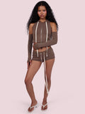 MB FASHION Sleeveless Zip Hoodie Vest Arm Sleeves & Mini Shorts Set 6028