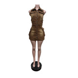 MB FASHION Sleeveless Button-Up Denim Mini Dress with Cargo Pockets 88684