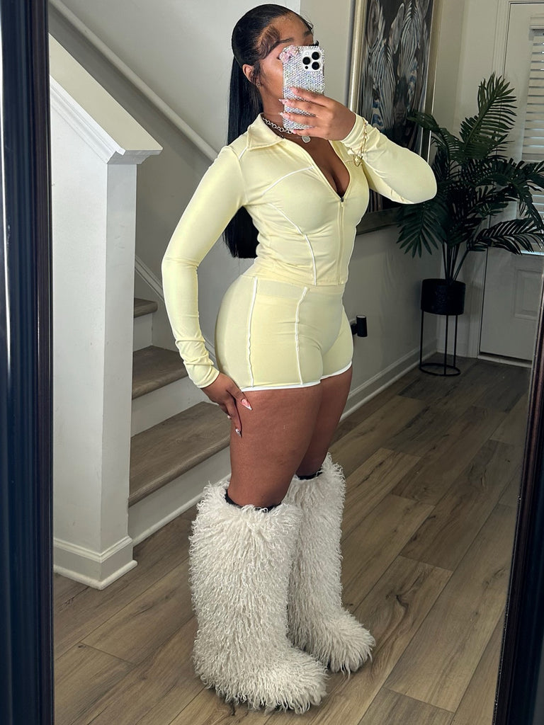 MB FASHION Two Piece Workout Set - Cropped Zip-Up Jacket & High Waisted Biker Shorts 5103