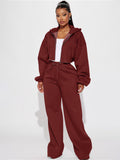 MB FASHION Cropped Zip-Up Hoodie and Wide-Leg Sweatpants Set 6051