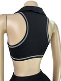 MB FASHION Sleeveless Halter Crop Top & Pleated Mini Skirt Two-Piece Set 6025