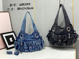 EVERY FASHION Large Washed Denim Hobo Bag
