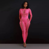 MB FASHION Sheer Mesh Cutout Jumpsuit - Long Sleeve Bodysuit 2095