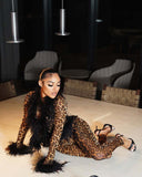 MB FASHION Feather Trim Sheer Jumpsuit Set 65