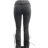 MB FASHION Black Lace-Up Side Distressed Flare Jeans 8202