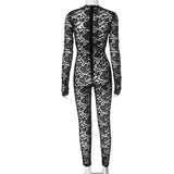 MB FASHION Sheer Floral Lace Long Sleeve Jumpsuit 652