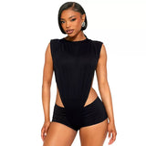 MB FASHION Ruched Shoulder Romper 2 pcs Set 135