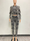 MB FASHION Denim Cargo Set – Cropped Zip Jacket and Pocket Joggers 8158