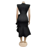 MALYBGG Monochrome Belted Frilled Irregular Hem Dress 6740LY
