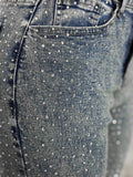 MB FASHION High-Waist Rhinestone Detail Skinny Jeans 8028