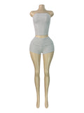 MB FASHION Striped Ribbed Tube Top & Shorts Two-Piece Set 6016