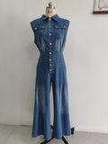 MB FASHION Sleeveless Wide Leg Denim Jumpsuit - Light Blue 1300