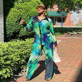 MALYBGG Long Sleeve Wide Leg Pants Printed Pleated Suit 10775LY